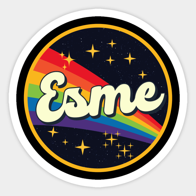 Esme // Rainbow In Space Vintage Style Sticker by LMW Art